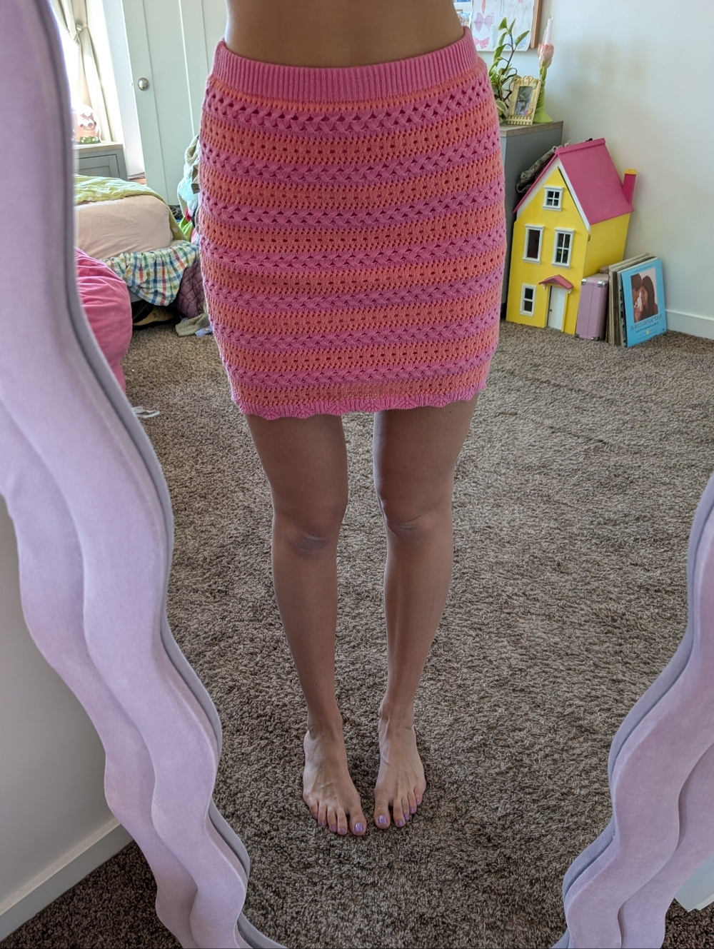 Pink & Peach Crochet Knit Skirt